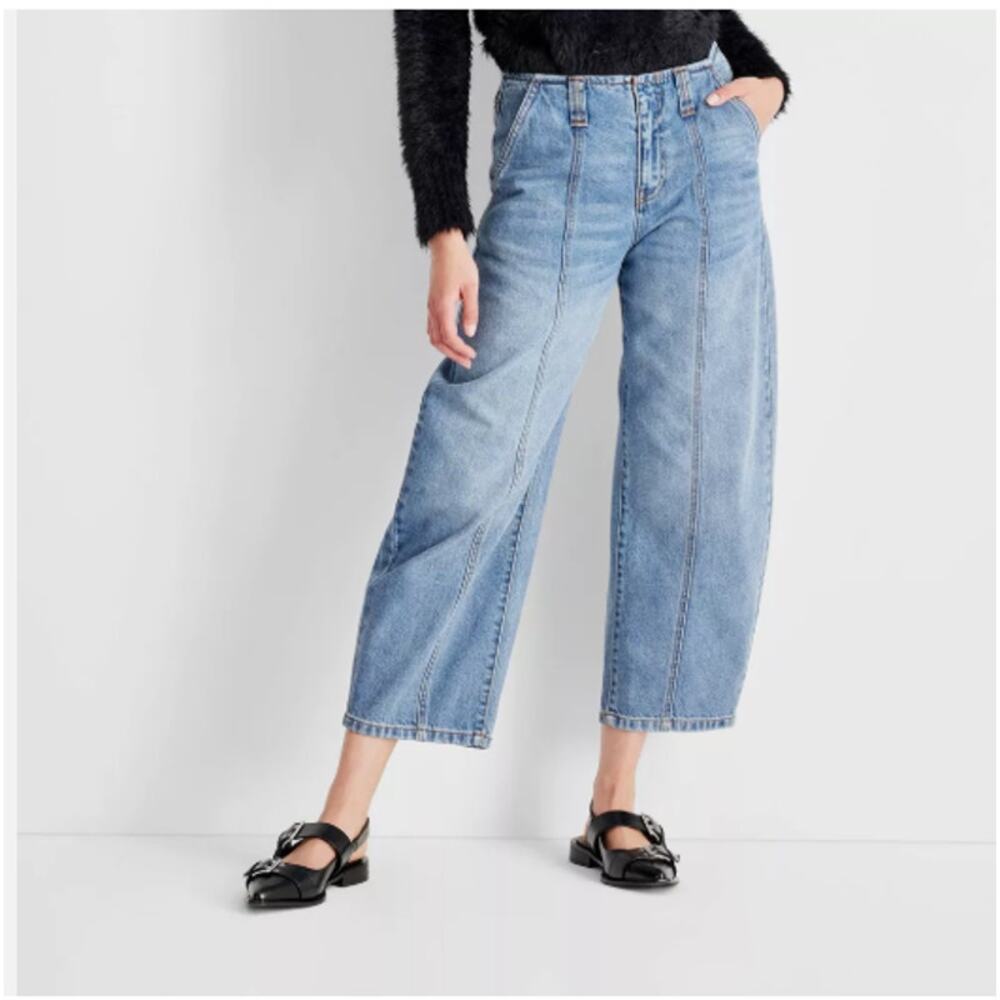 Barrel Low Rise Ankle Jeans Medium Wash 8 NWT Future Collective